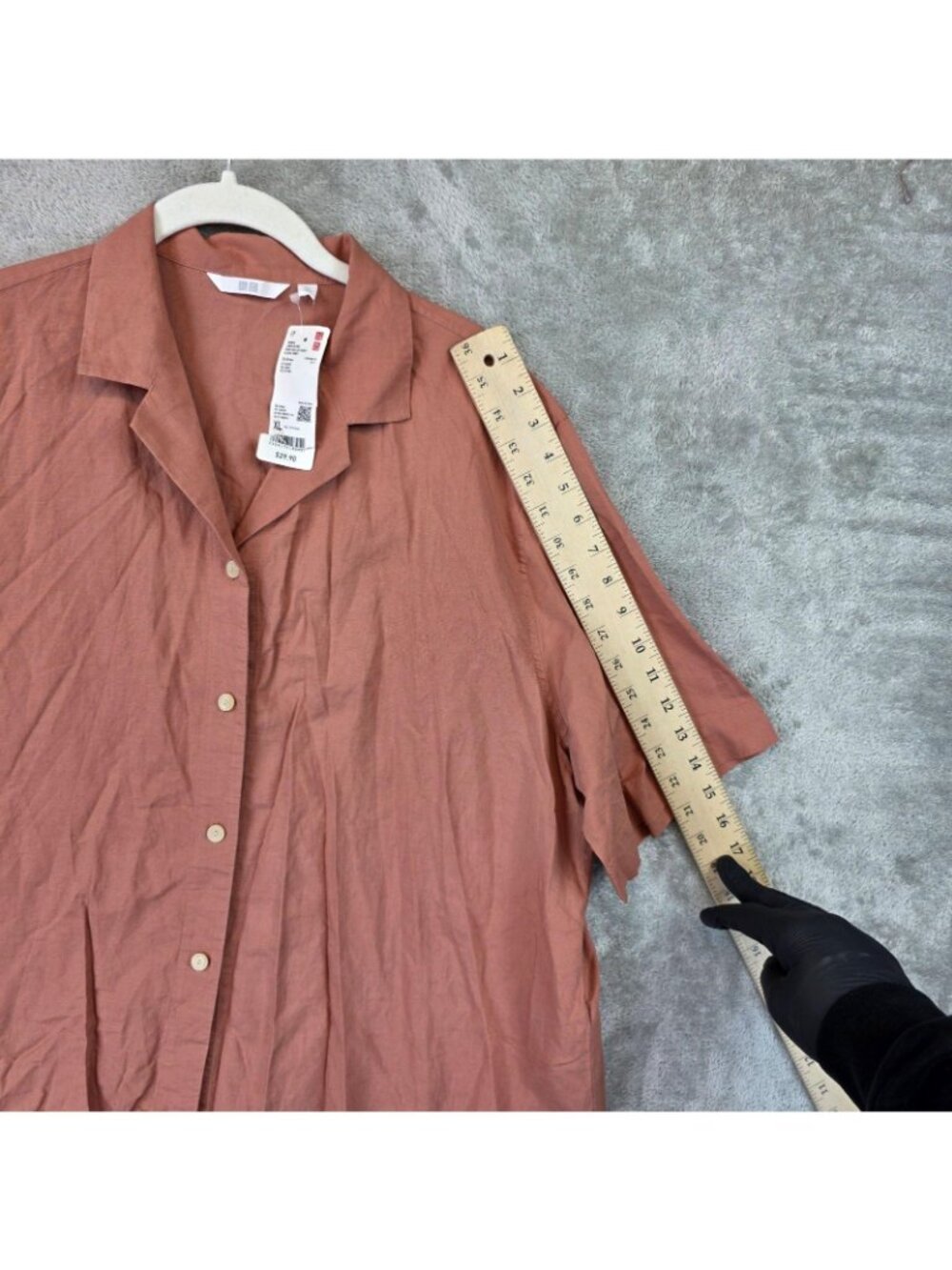 Uniqlo Button Up Shirt Womens XL Brown Open Collar Short Sleeve Linen Blend - Picture 8 of 11
